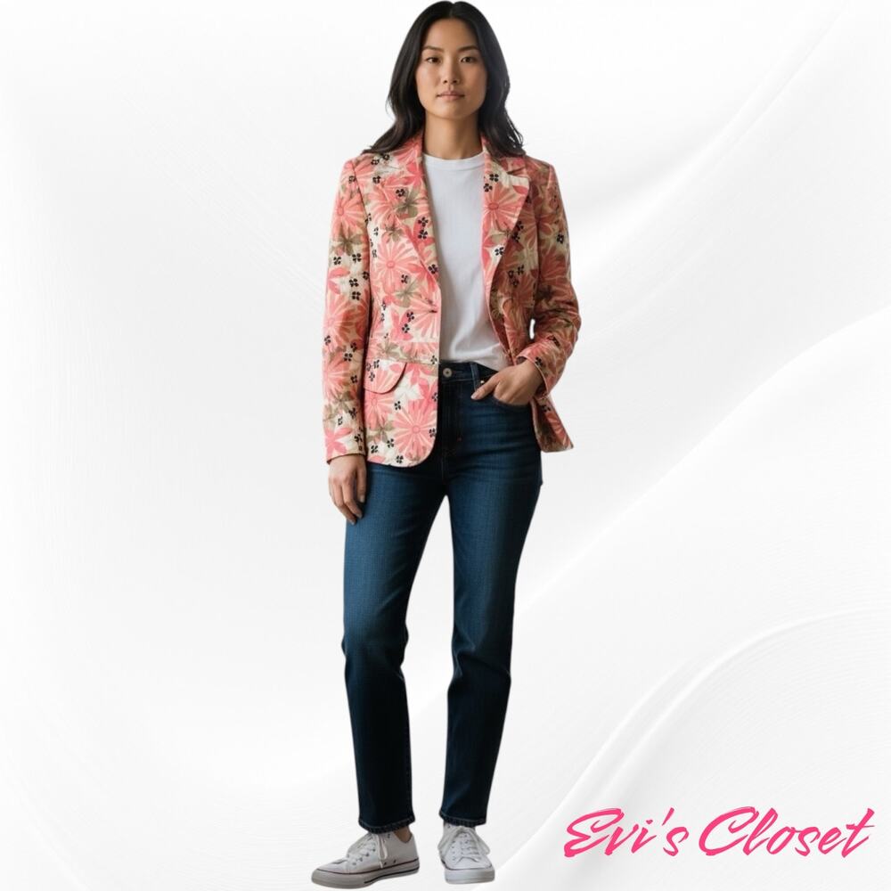 Ann Taylor Women's Loft Blazer Jacket Floral 3 Buttons Front Pockets Stretch S 6